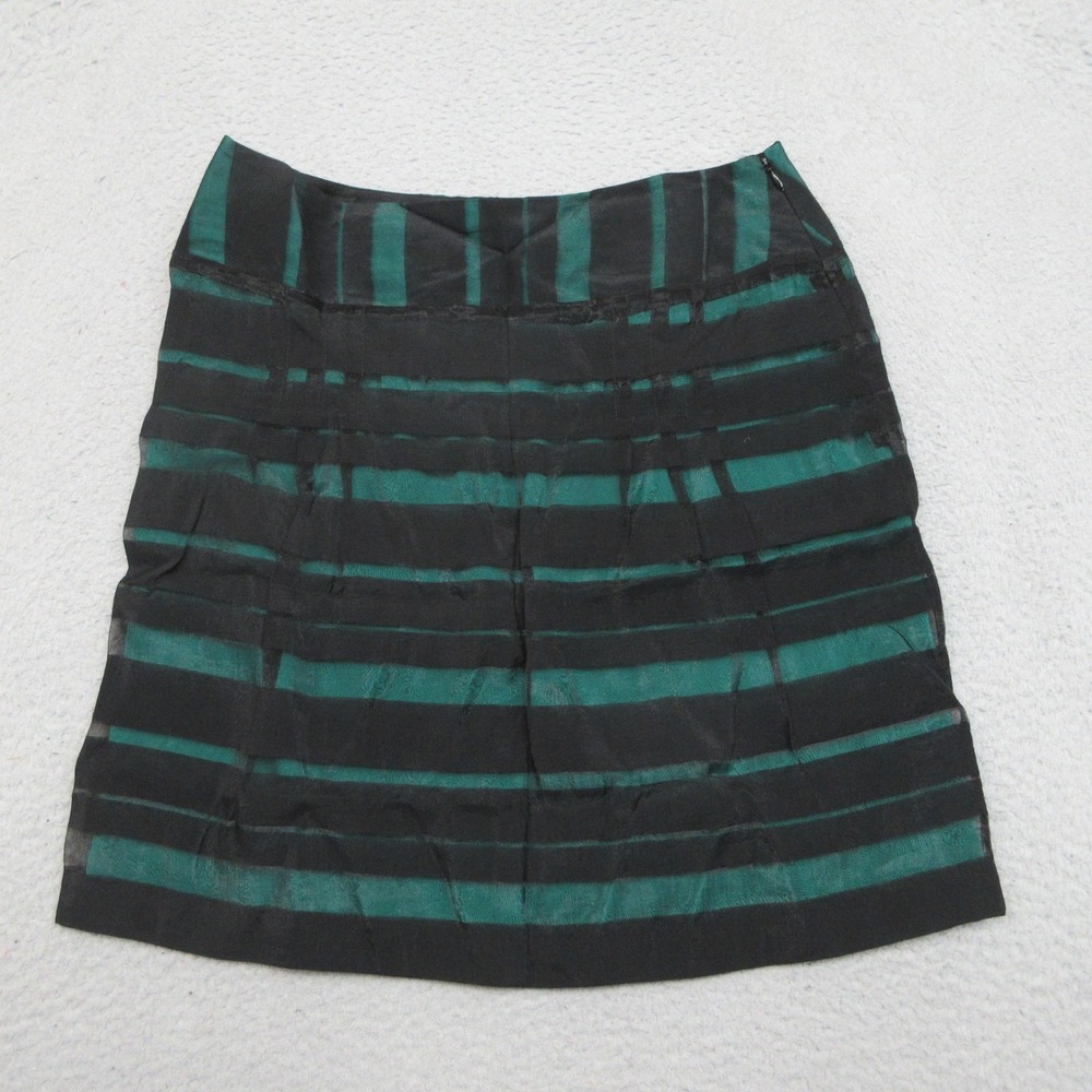 Apostrophe Sheer Overlay Mini Skirt Women 4 Black Green Stripe Y2K Indie Sleaze